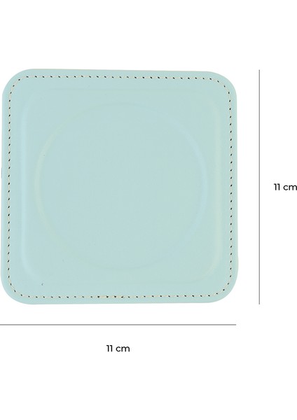 Bardak Altlığı,6’lı Set,masaüstü Yuvarlak Cup Coaster,vegan Suni DERI,11X11 Cm.,su Yeşili indirimleri