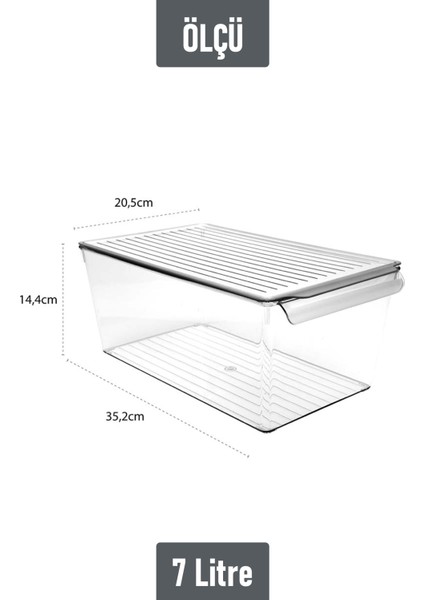 Kapaklı Büyük Boy Buzdolabı Düzenleyici Meyve Sebze Saklama Kabı Organizer 7 Litre x 3 Adet fırsatları