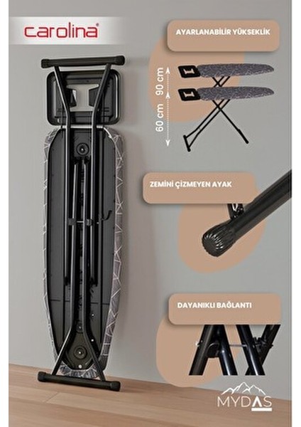 204 Monoblok Ütü Masası Isıya Dayanıklı Kumaş 117x37 cm Kullanışlı Tasarım