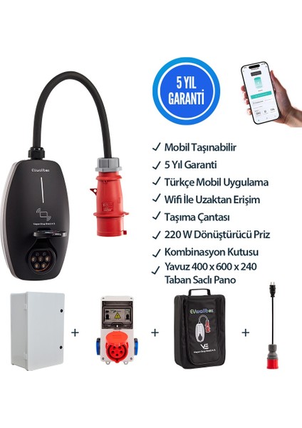 22KW V3 Türkçe Mobil Uygulama 5 Yıl Garanti, (50X75X25 Plastik Pano, Tekli Kombinasyon Panosu, Taşıma Çantası ve 220V Dönüştürücü)