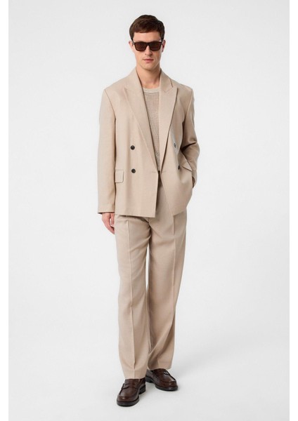Bej Relax Fit Keten Karışımlı Erkek Blazer Ceket fiyatları