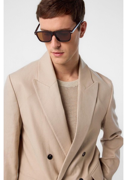 Bej Relax Fit Keten Karışımlı Erkek Blazer Ceket modelleri