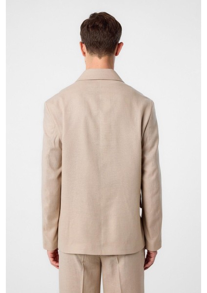 Bej Relax Fit Keten Karışımlı Erkek Blazer Ceket fırsatları
