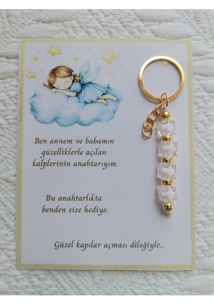 100 Adet Isme Özel Tasarım Beyaz Anahtarlık Hastane Yeni Doğan 40 Mevlidi Dağıtmalık Hediyelik