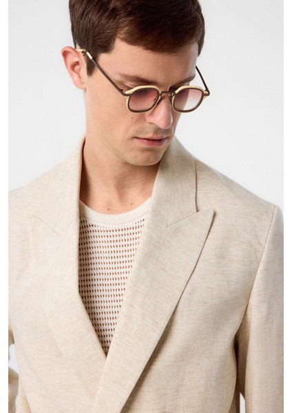 Ekru Relax Fit Keten Karışımlı Erkek Blazer Ceket fırsatları
