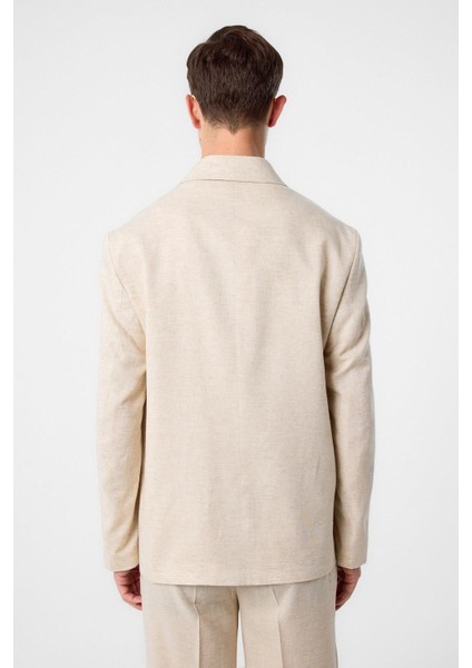 Ekru Relax Fit Keten Karışımlı Erkek Blazer Ceket indirimleri