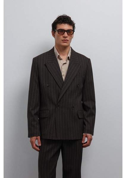Kahve Çizgili Kruvaze Erkek Blazer Ceket fırsatları