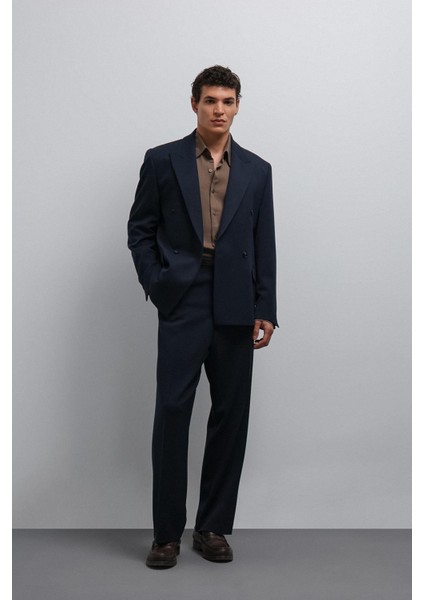 Lacivert Relax Fit Kruvaze Erkek Blazer Ceket fiyatları