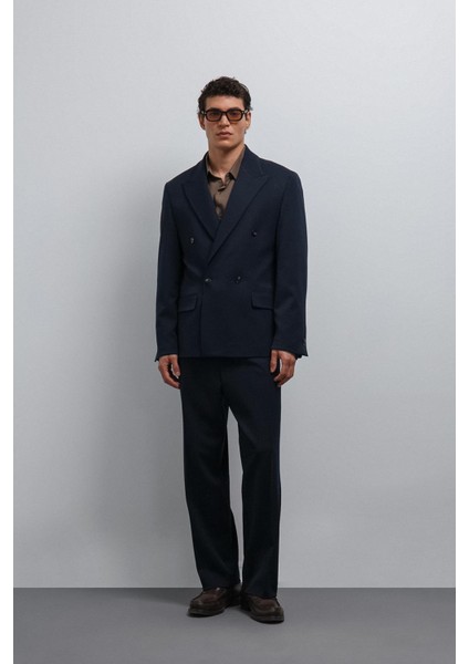 Lacivert Relax Fit Kruvaze Erkek Blazer Ceket modelleri