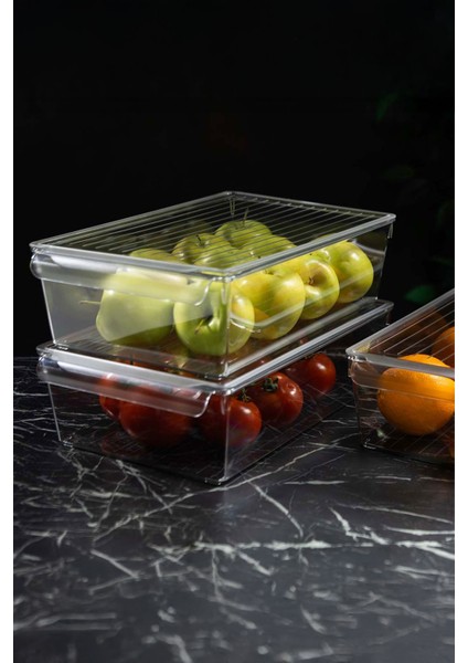 Kapaklı Buzdolabı Düzenleyici Meyve Sebze Saklama Kabı Organizer 4,5 Litre x 3 Adet modelleri