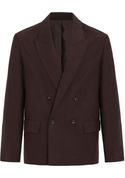 Kahve Relax Fit Keten Karışımlı Erkek Blazer Ceket indirimleri