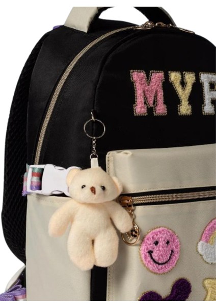 Patch Detaylı Çocuk Okul Çanta Seti – Ayıcık Anahtarlıklı, 2’li (Sırt Çantası + Kalemlik) modelleri