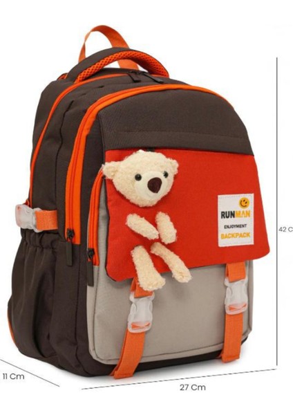 Oyuncak Ayıcık Detaylı Çocuk Okul Çanta Seti – Pembe Turuncu, 2’li (Sırt Çantası + Kalemlik) modelleri