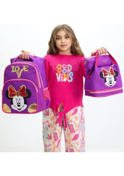 Kız Çocuk Minnie Mouse 3’lü Okul Çanta Seti – Mor Sırt Çantası Beslenme Çantası Kalemlik fırsatları