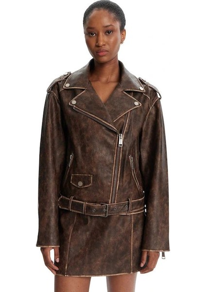 Charlene Kadın Kahverengi Biker Ceket W5YL04WHDI0-F1GQ