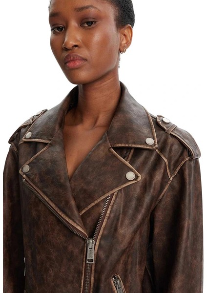 Charlene Kadın Kahverengi Biker Ceket W5YL04WHDI0-F1GQ fırsatları
