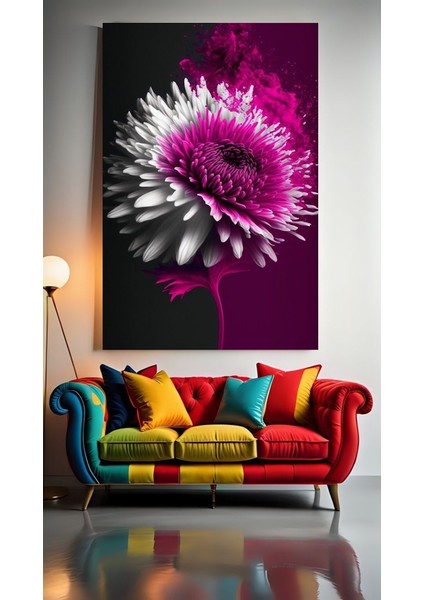 Beyaz Mor Çiçek V1 Ev Duvar Salon Güzellik Salonu Ofis Dükkan Dekarasyon Kanvas Tablo