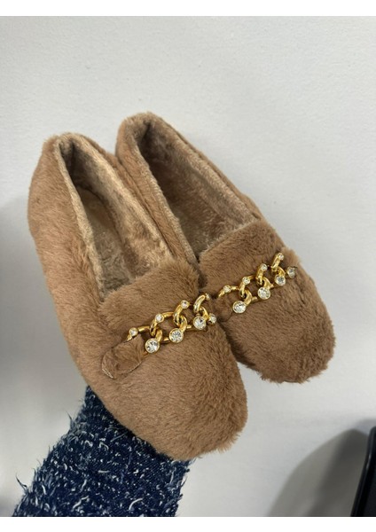 Yumuşak Peluş Kadın Taşlı Ev Babeti Hafif Taban Panduf Ev Pandufu