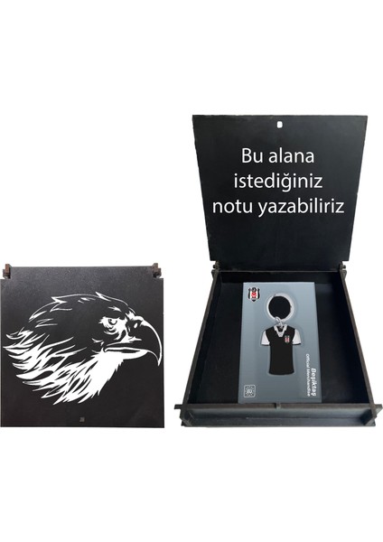 Lisanslı Siyah Beyaz Forma Anahtarlık Kartal Ahşap Kutulu
