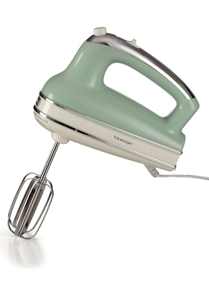 Yeşil Vintage El Mikseri, 450W, 5 Hız, Çırpma ve Yoğurma Başlıkları