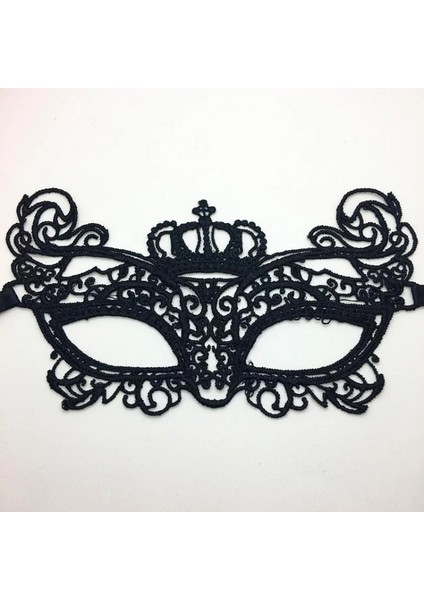 Siyah Renk Dantel Işlemeli Örgülü Parti Maskesi Model 6