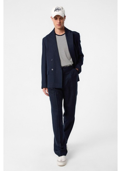 Lacivert Relax Fit Keten Karışımlı Erkek Blazer Ceket fiyatları
