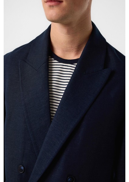 Lacivert Relax Fit Keten Karışımlı Erkek Blazer Ceket modelleri