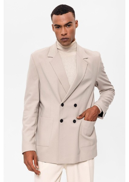 Açık Bej Torba Cepli Kruvaze Erkek Blazer Ceket