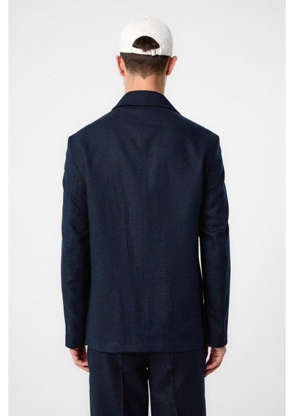 Lacivert Relax Fit Keten Karışımlı Erkek Blazer Ceket fırsatları