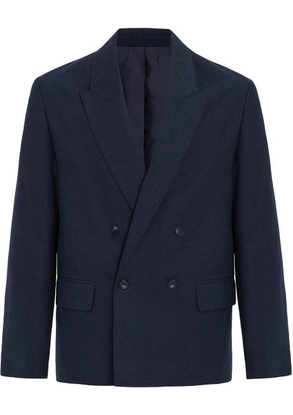 Lacivert Relax Fit Keten Karışımlı Erkek Blazer Ceket indirimleri