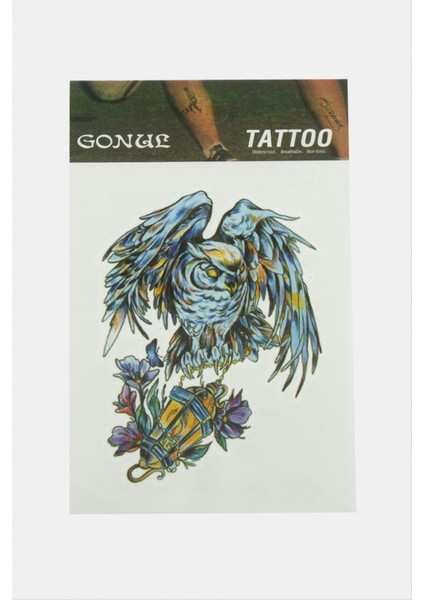 Sepetim Baykuş Tattoo Dövme Sticker-Mavi