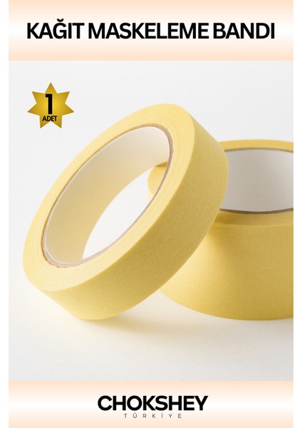 Maskeleme Bandı Bej Krepe Kâğıt Tabanlı Boya Uygulamaları Için Ideal 48MMX20MT - 1 Adet