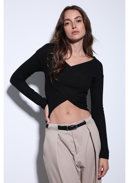 Siyah Kruvaze Kadın Bluz