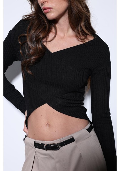 Siyah Kruvaze Kadın Bluz modelleri