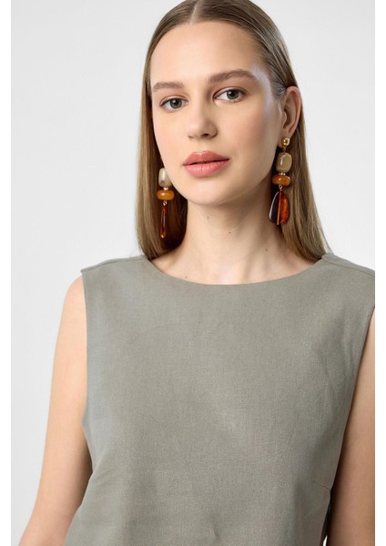 Haki Keten Karışımlı Kadın Bluz modelleri