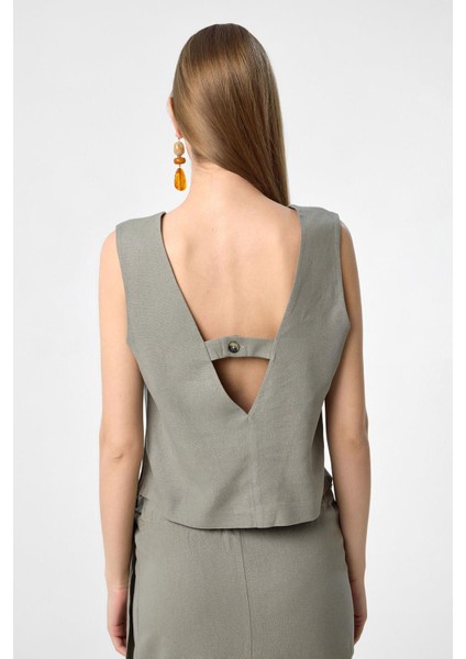 Haki Keten Karışımlı Kadın Bluz fırsatları