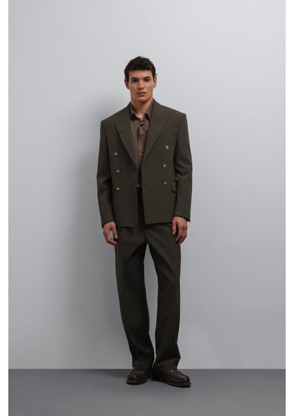 Haki Kruvaze Erkek Blazer Ceket