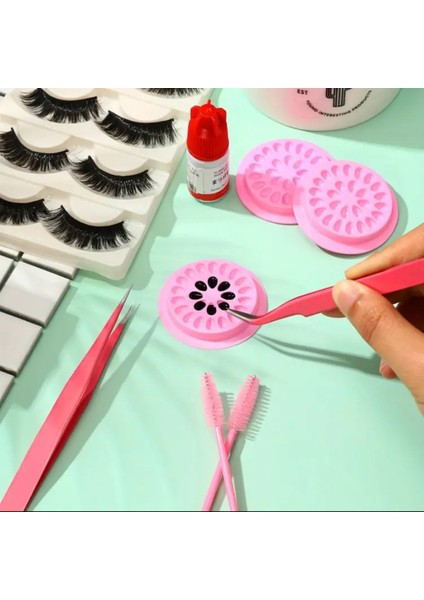 Ipek Kirpik Volum Cımbız ve Palet Seti, Fiber Uçlu, Pembe Renkli fırsatları