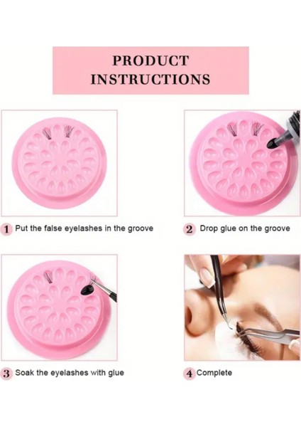 Ipek Kirpik Volum Cımbız ve Palet Seti, Fiber Uçlu, Pembe Renkli