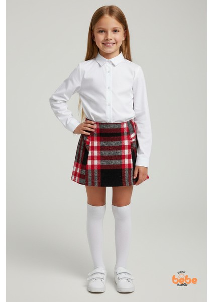 Kız Çocuk Kaşkorşe Ekoseli Şort Etek – Okul & Günlük Giyim Rahat Şık Şort Etek