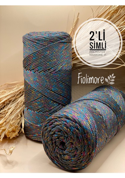 2'li Premium Simli Polyester Makrome Ip 2 mm (400 GRAM-460 M) Supla Çanta Örgü Ipi 1.kalite