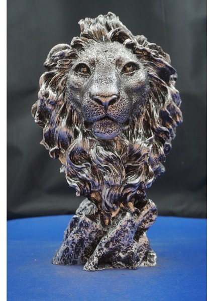 Özel Tasarım Aslan Kafası Heykel Biblo– Aslan Ev Ofis Hediyelik Dekoratif Aksesuar (30 Cm)
