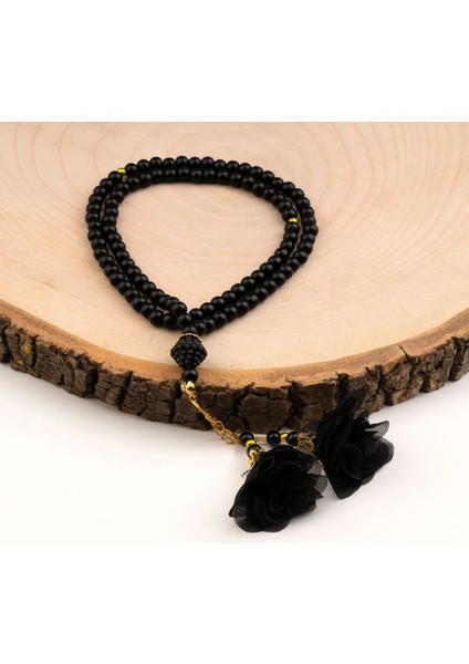 Gül Püsküllü Tesbih Siyah (99LU - 6mm)