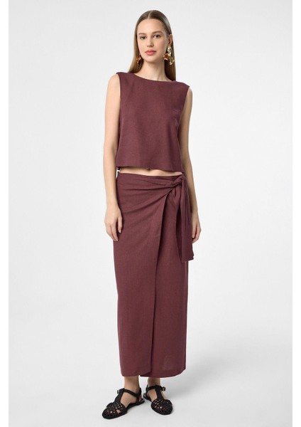 Bordo Keten Karışımlı Kadın Bluz fiyatları