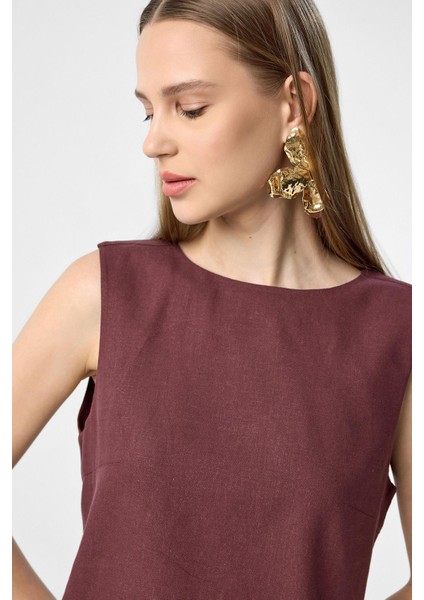 Bordo Keten Karışımlı Kadın Bluz modelleri
