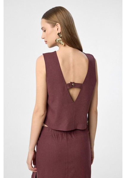 Bordo Keten Karışımlı Kadın Bluz fırsatları