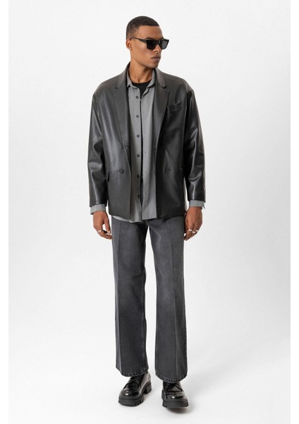 Siyah Suni Deri Kruvaze Erkek Ceket fiyatları