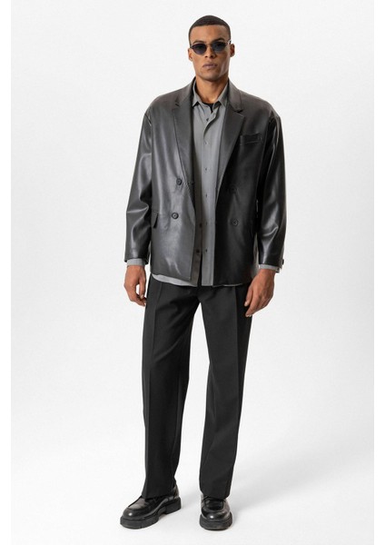 Siyah Suni Deri Kruvaze Erkek Ceket fırsatları