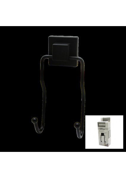 Siyah - 2li Metal Sarkık Askı Kare Güçlü Yapışkanlı 8X9X19CM (4887)