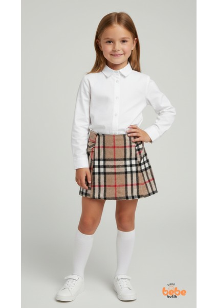 Kız Çocuk Kaşkorşe Ekoseli Şort Etek – Okul & Günlük Giyim Rahat Şık Şort Etek
